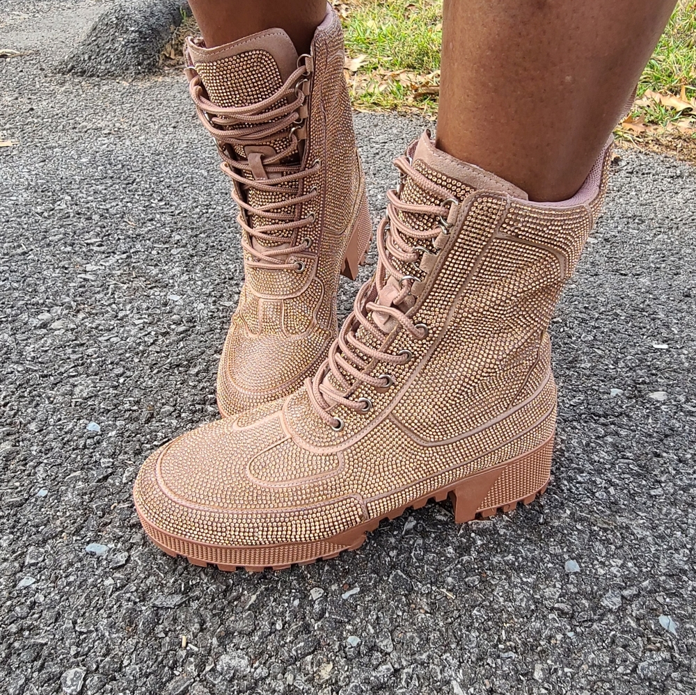 Rose Gold Rhinestone Boots